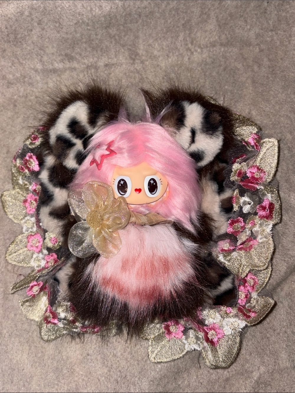 High Quality Custom La.bu.bu Kawaii Pink Faux Fur Bag Charm